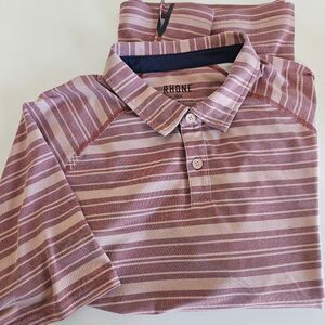 Rhone | Delta Pique Mahogany Rose Stripe Polo Shirt, Mens Large